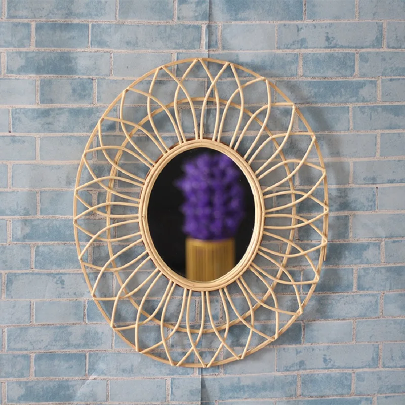 Французский 50s бамбуковая зеркало boho sunburst косметическое зеркало серебристое настенный starburst зеркало натуральные украшения для дома