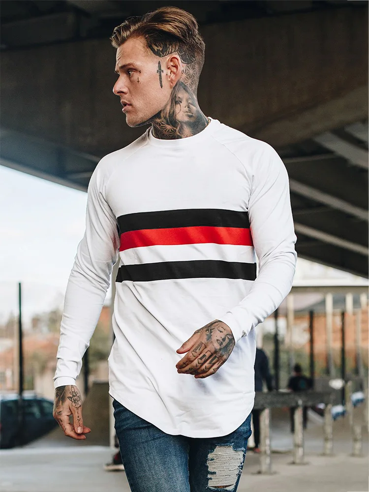 

New 2021 Spring Brand Clothing Men's Long Sleeve Round Neck T-shirts Fashon Fitness Tshirt Men Raglan Tees Streetwear Plus Size