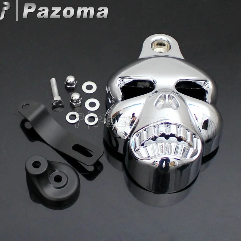 

Chrome Motorcycle Skull Horn Cover Cowbell for 1992-2014 Harley Davidson Motorcycles