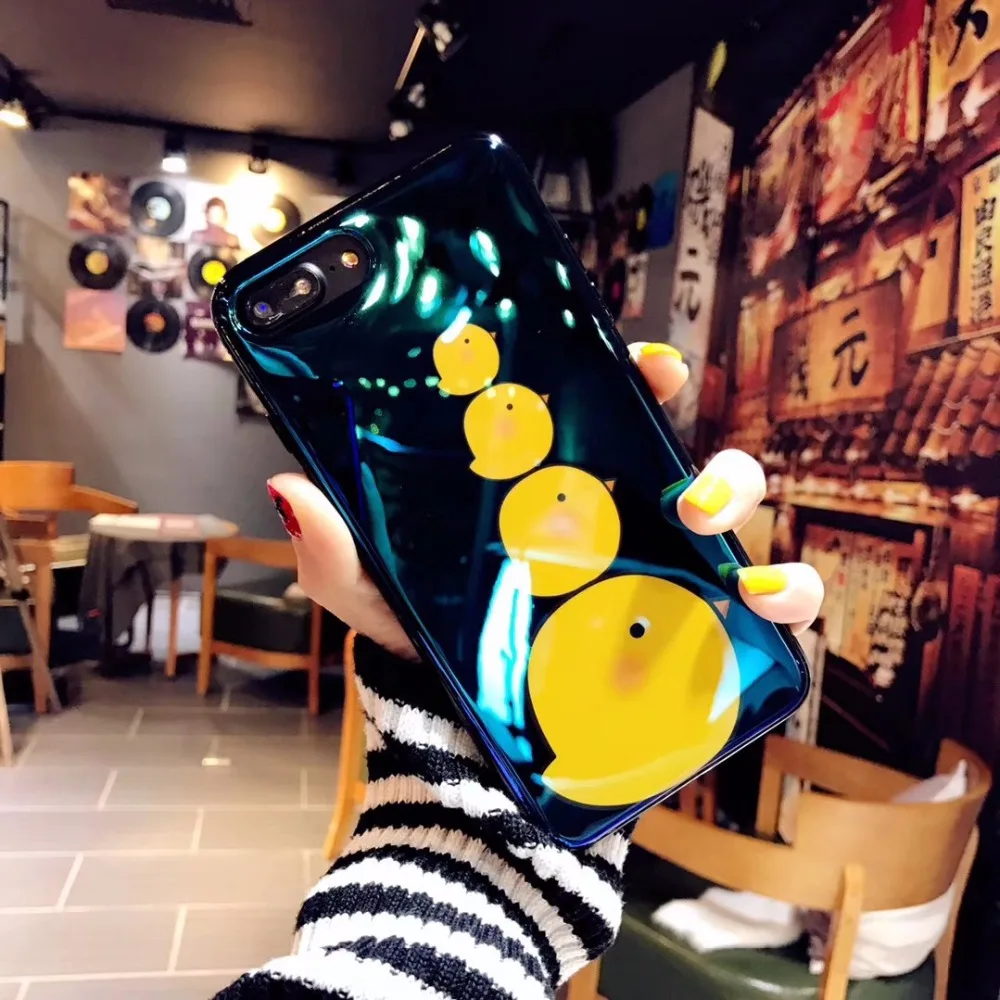 YUSEE Electroplate Blue Light Soft Phone Case Funny Cartoon Yellow Ducks for iPhone X 6 7 8 Silicone Plus |