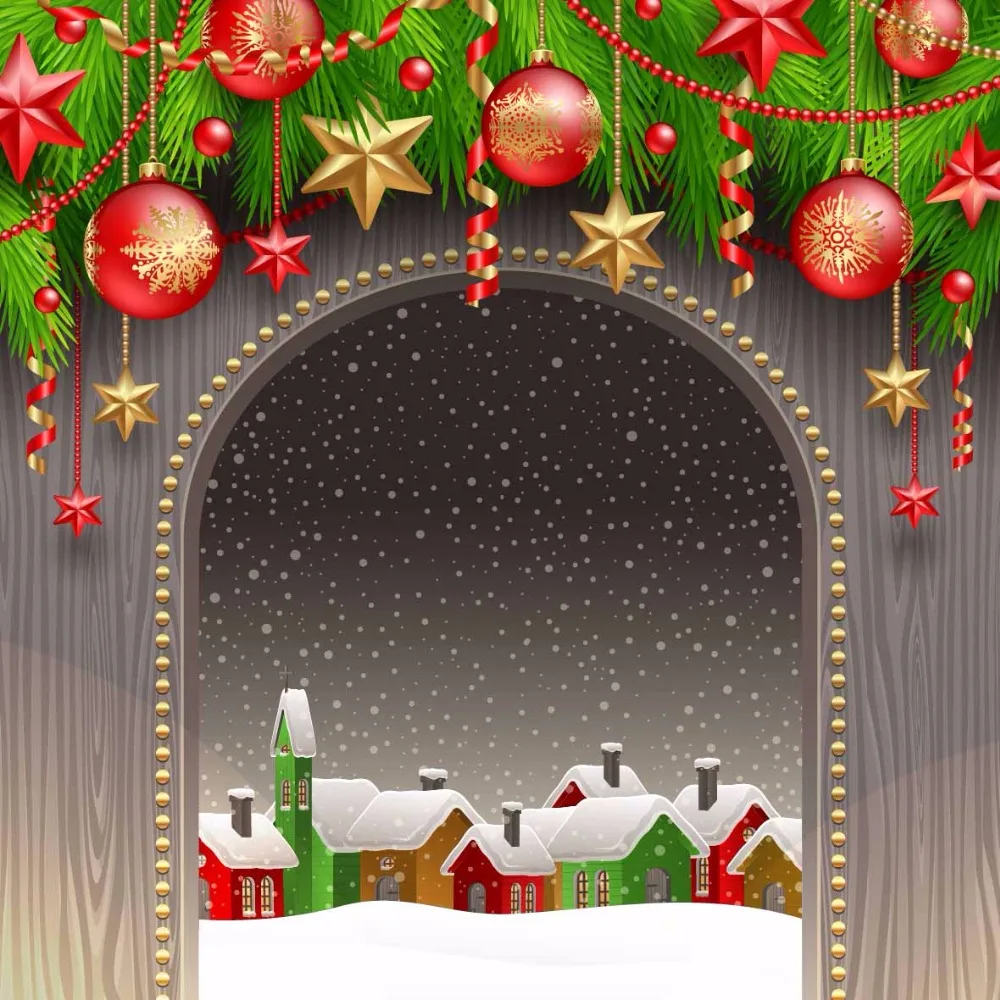 Allenjoy Christmas background arches red balls golden stars village photography backdrops christmas decorations | Электроника