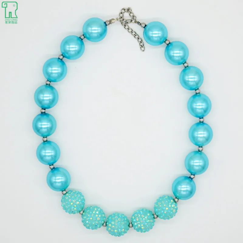 

5PCS Sky Blue Pearl Bead Necklace Girl Chunky Bubblegum Choker Collares Kids Wholesale Jewelry Children Pearl Bead Necklace