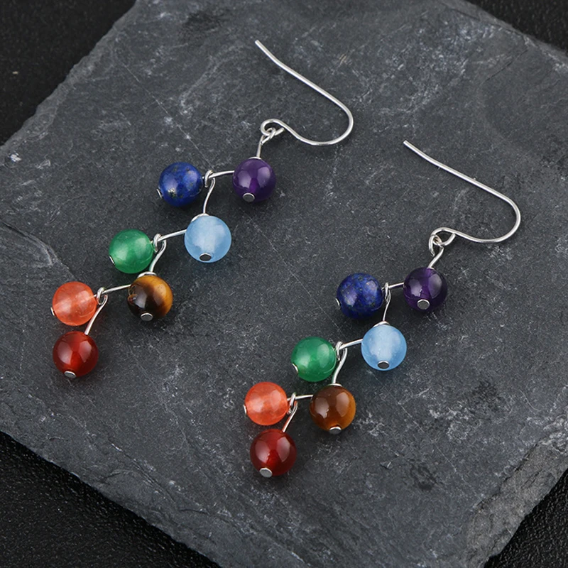 Новый Дизайн Природа Камень Серьги Красочные 7 Чакра Бисер Yoga Рейки Исцеление