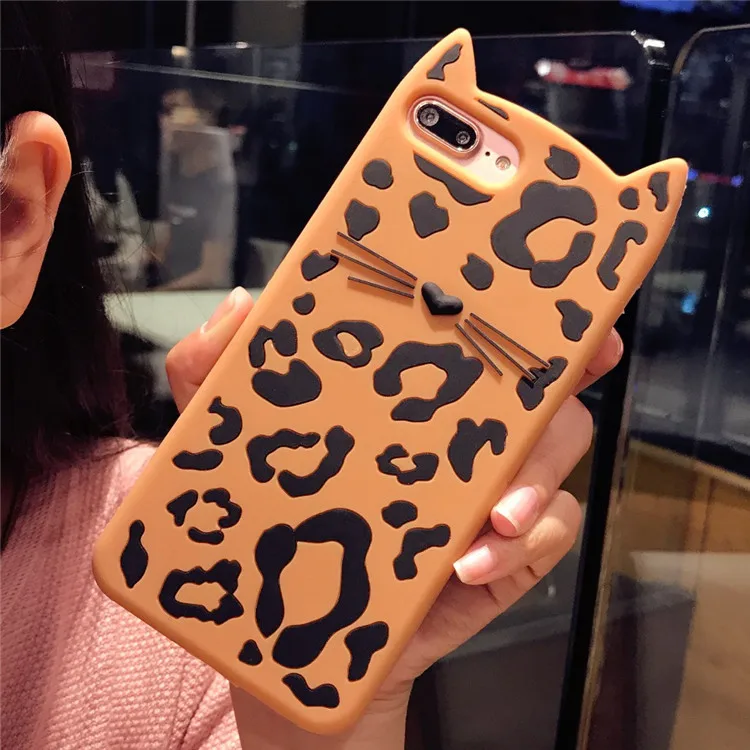 3D милый кот Чехлы для iPhone 5S случае 6 7 SE 8 Plus X Животного Leopard Cat борода силиконовый