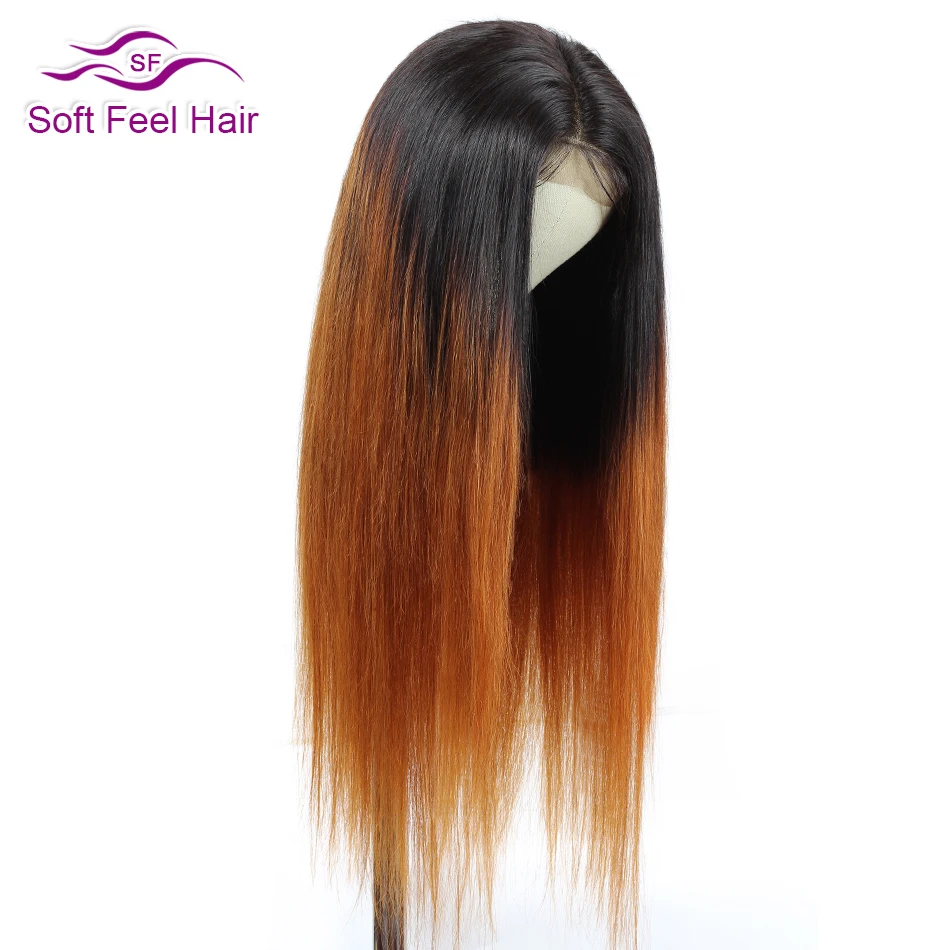 Soft Feel Hair 4x4 Омбре Кружева Закрытие человеческих волос парики предварительно сорвал Омбре бразильский прямой парик для черных женщин T1B/30 парик Remy