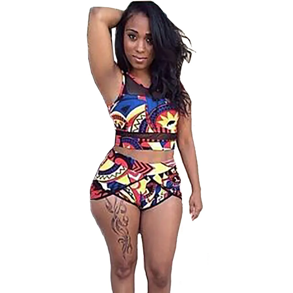 SAGACE двухсекционный костюм купальник с принтом сетчатый для девочек женский