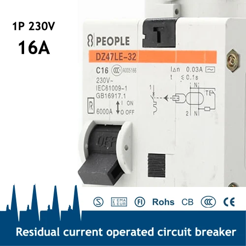 DZ47LE 16 А монтажный автоматический выключатель утечки на DIN рейку 1P + N|leakage circuit