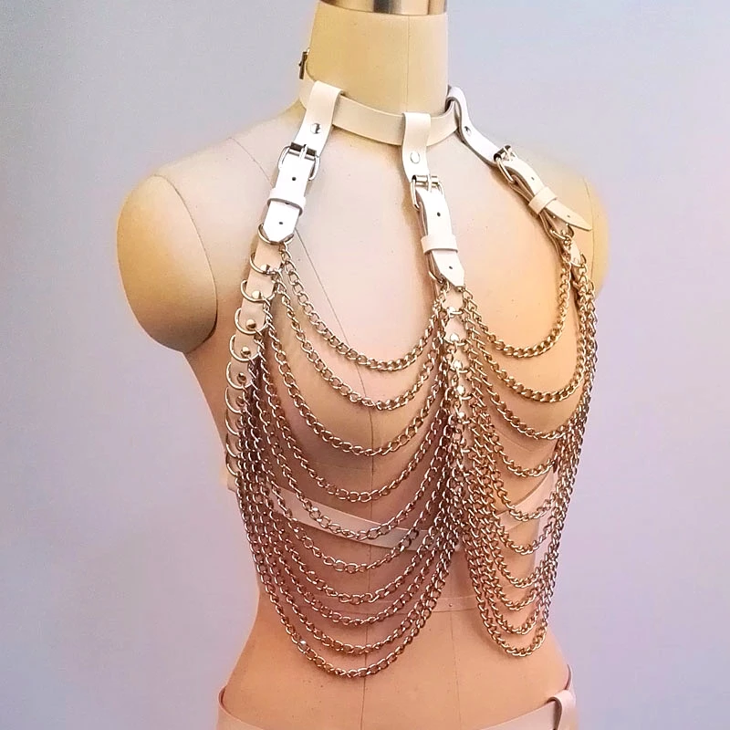 100% ручная работа сверхмощный металлический цепной ремень кожаный бюстгальтер