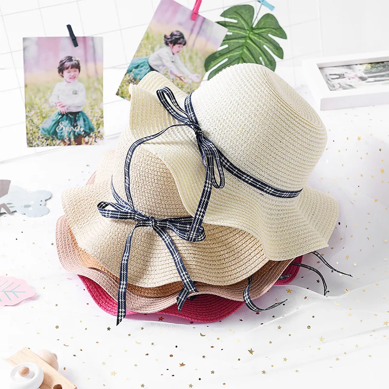 Новая детская соломенная шляпа с волнистой стороной летняя Солнцезащитная для