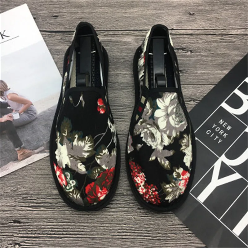 Black peony Модная обувь на плоской подошве; эспадрильи; Мокасины, светильник, износостойкая резиновая; Весенняя тонкая текстильная обувь вышитая обувь человек Для Женщин Парусиновые Харадзюку - Цвет: Black peony