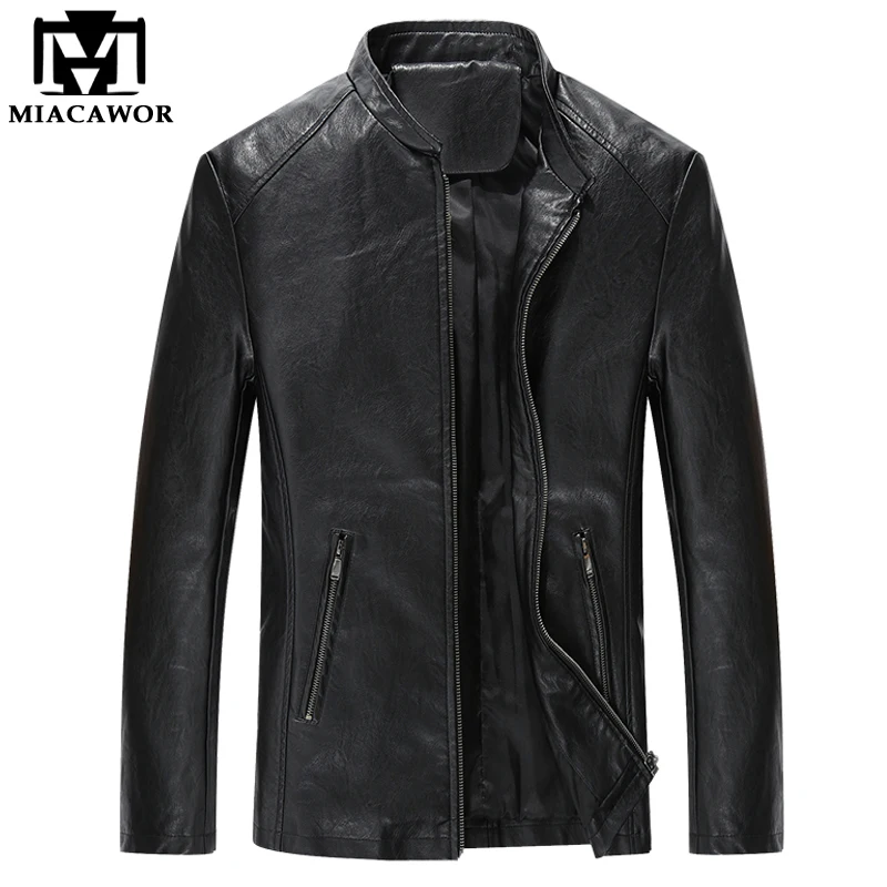 5XL 2018 Новые Модные осенние мужские Куртки из искусственной кожи приталенные