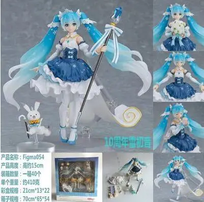 with retail box 15 см 2 шт./компл. Hatsune Miku 054# кролик Снежная пластиковая фигурка героя Figma ПВХ игрушки коллекция кукла аниме мультфильм модель для рождественского подарка - Цвет: with retail box