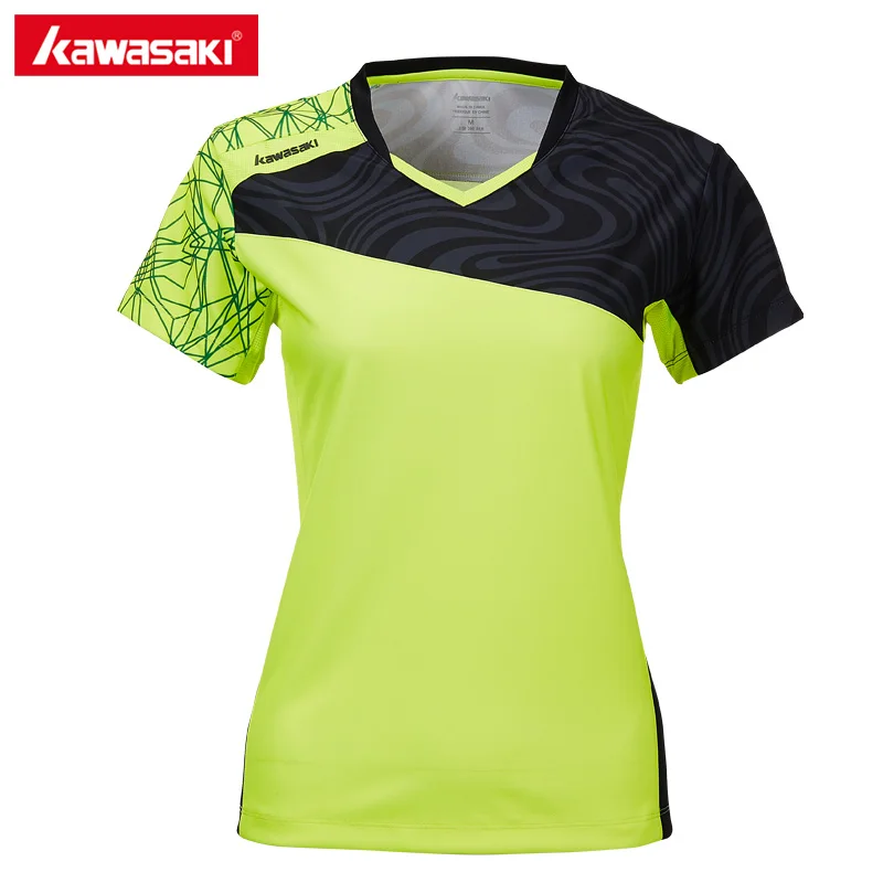 Бренд Kawasaki спортивная одежда рубашки для женщин v-образный вырез дышащие яркие цвета рубашки для бадминтона теннисные рубашки ST-T2019