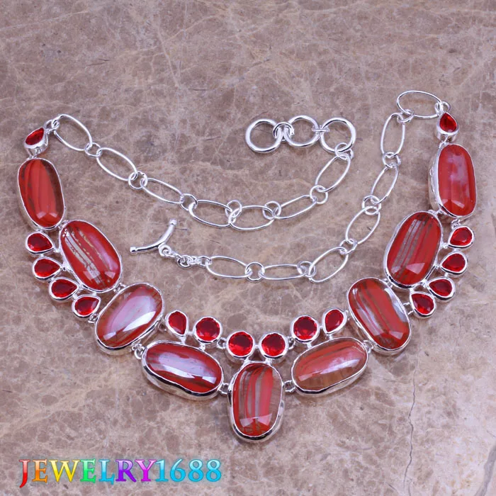 Чудесное ожерелье из красного дихройного стекла покрытое серебром L564 | Украшения
