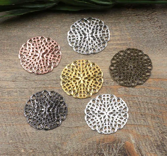 25 мм филигрань плоский круг цветок Обертывания соединения соединители