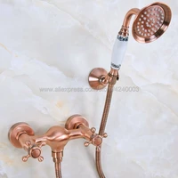 antique red copper bath faucets wall mounted bathroom basin mixer tap crane with hand shower head bath shower faucet kna296