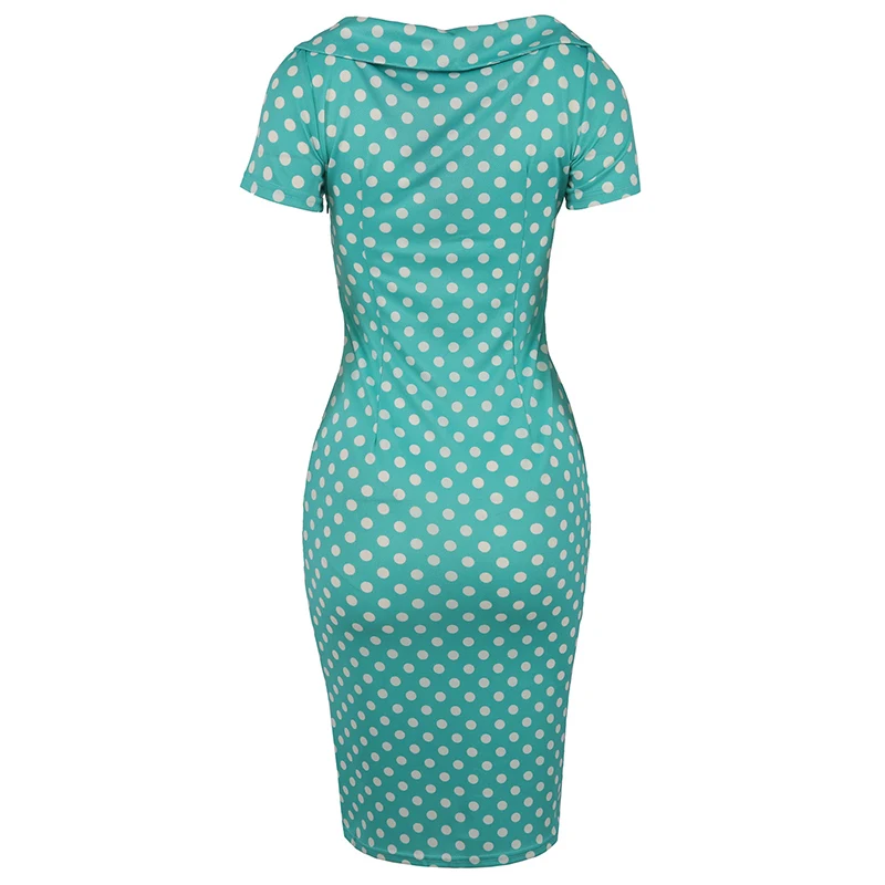 Kostlich платье карандаш с воротником стойкой и бантом в горошек коротким рукавом