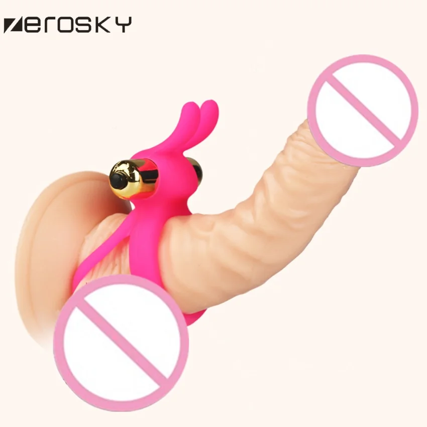 Кольцо вибратор на пенис Zerosky Rabbit Cock Задержка эякуляции секс игрушки для мужчин