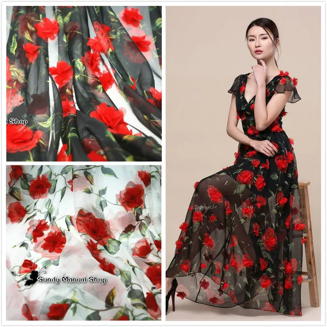 Черно-белая кружевная ткань T-stage 3D шифоновая с цветочным принтом шифоновое