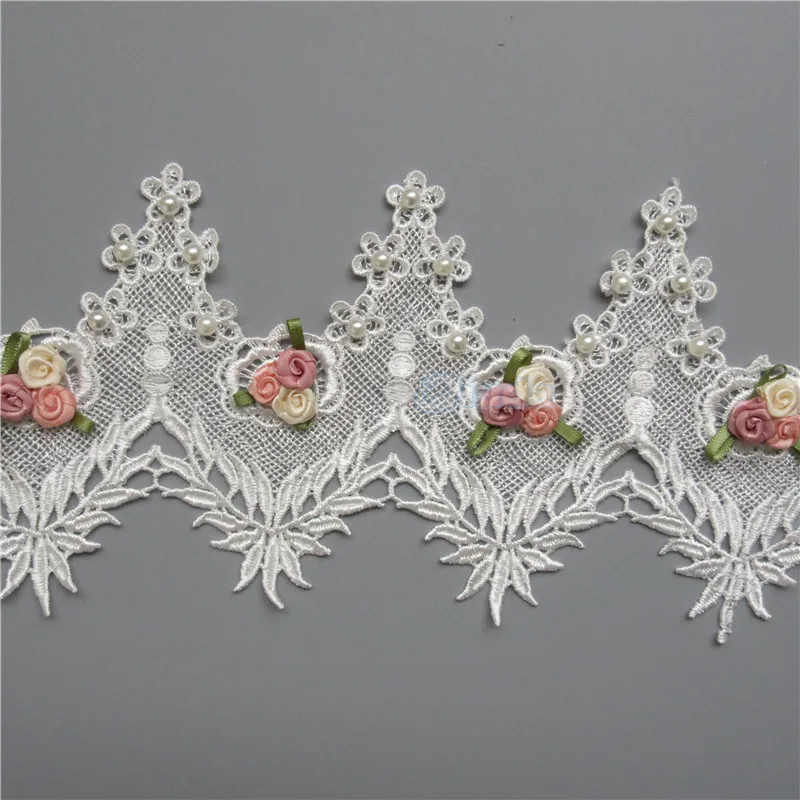 1 ярд красивый жемчужный цветок вышитый бисером кружевной край отделка