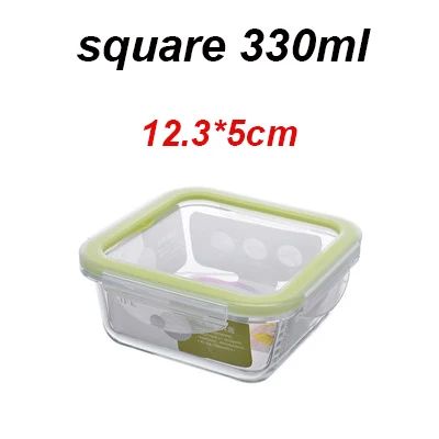 Square 330ml Стеклянный Ланч-бокс для микроволновой печи с подогревом Холодильный запаянный герметичный контейнер для еды прозрачный боросиликатный пищевой контейнер - Цвет: Square 330ml
