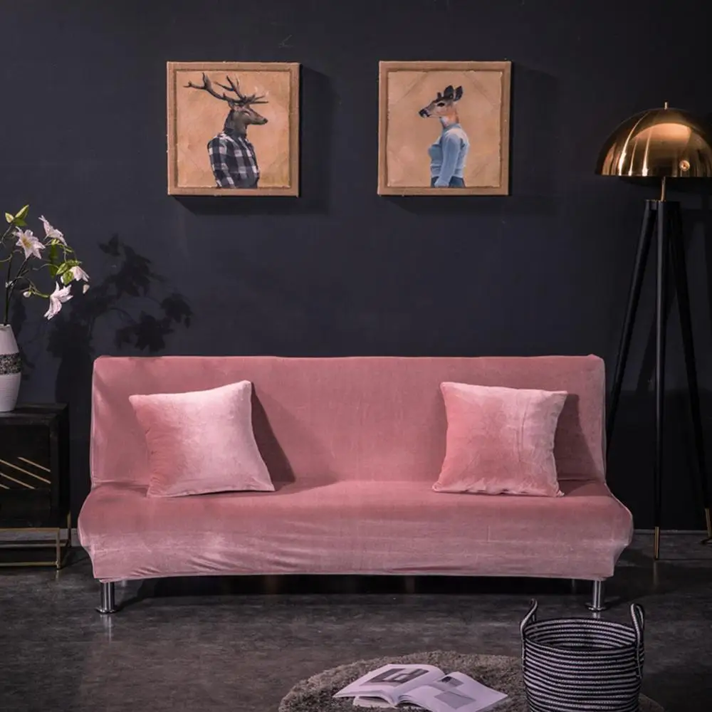 pink Meijuner диван без подлокотников крышка сплошной цвет толстые фланелевые чехол для дивана все включено складной чехол для комнаты отеля Coffe Y358 - Цвет: pink