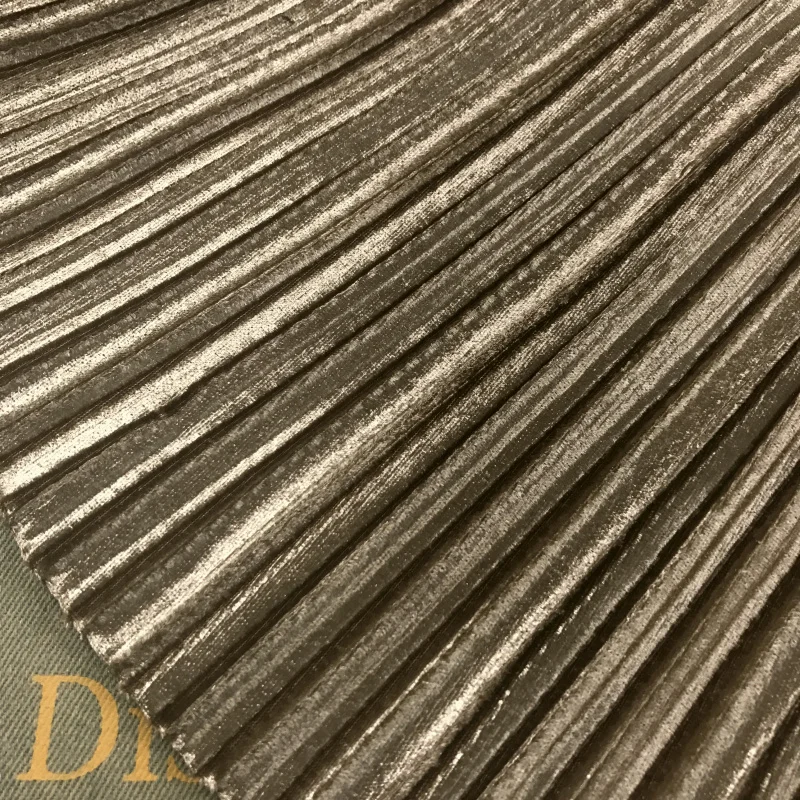 

2 meters 150cm 59.05" width khaki pleated accordion pleuche velvet fabric for Autumn Winter skirt dress MM430