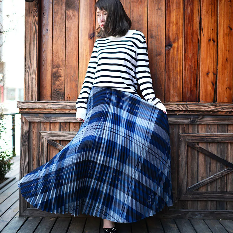 Женская длинная Плиссированная юбка праздничная теплая винтажная с принтом и