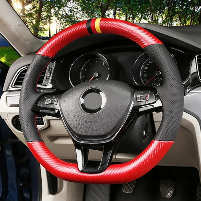 DIY Черный углеродного волокна Кожаный чехол рулевого колеса автомобиля для Volkswagen