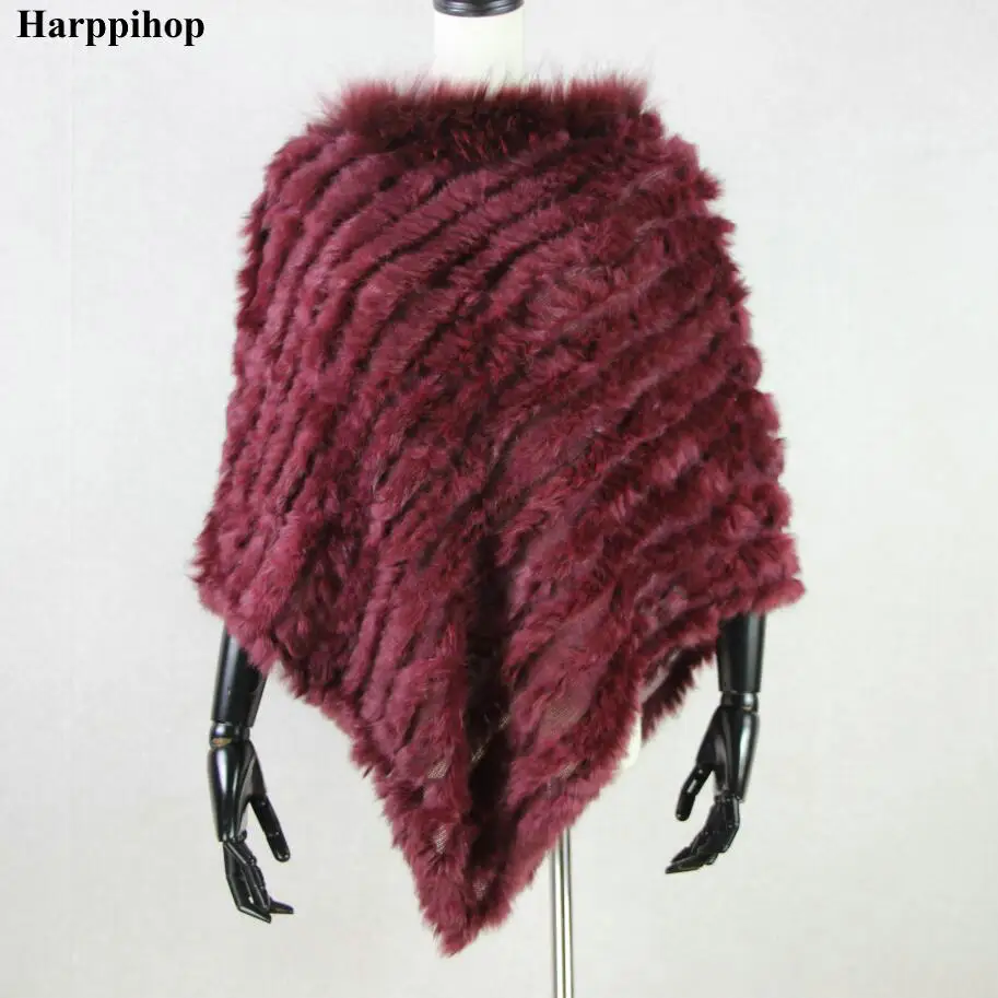 Новинка женский модный пуловер Вязаное пончо из натурального кроличьего меха и