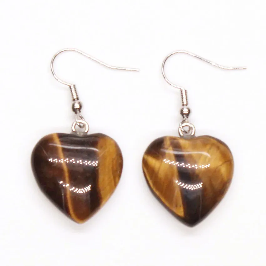 

100-Unique Romantic Style 1 Pair Silver Plated Cute Heart Natural Tiger Eye Stone Earrings Elegant Women Earrings