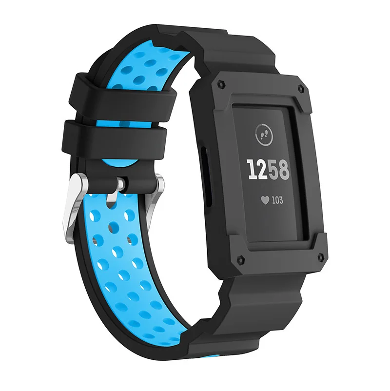 Duszake Band для Fitbit Charge 3 с чехлом силиконовые дышащие полосы с противоударной защитной рамкой бампера