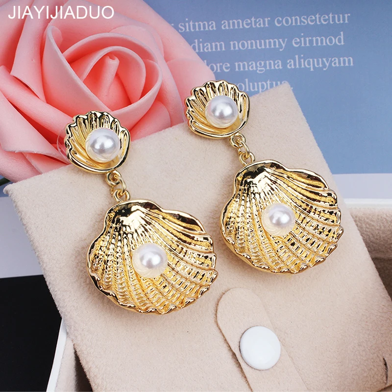 jiayijiaudo Imitation Pearl Earrings Women's Jewelry Silver Color Shell Fashion Party Accessories newdropshipping | Украшения и