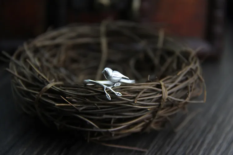 C&R 925 Sterling Silver Rings for Women Art vintage Thai silver bird leaves opening ring Fine Jewelry Size 6-9 Adjustable | Украшения и