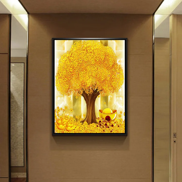 Рукоделие diy Dmc Вышивка крестиком узор Золотое денежное дерево настенные