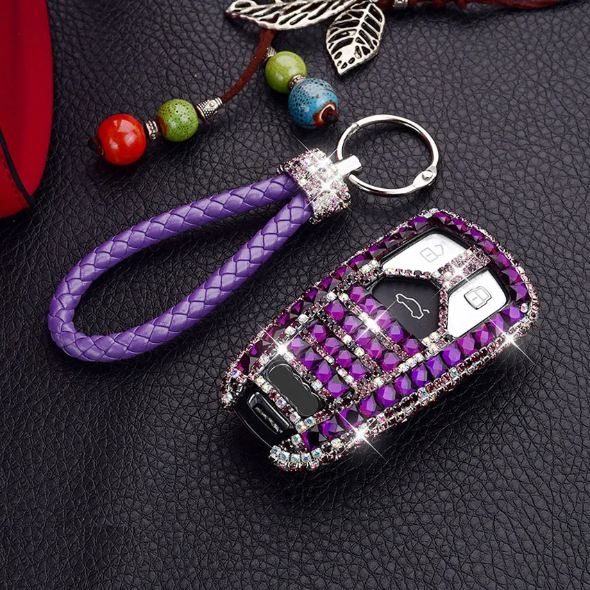 

MICOCHE Elegant Diamond Shining Decoration Car Key Case Cover for Audi A4 B9 Q7 4m TT TTS 8s 2016 2017 Car Styling Protector