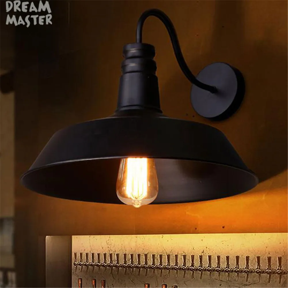 

Vintage gooseneck wall light iron black lampshade E27 110V 220V wall lamp Edison bulb sonces for decor goose neck luminarias