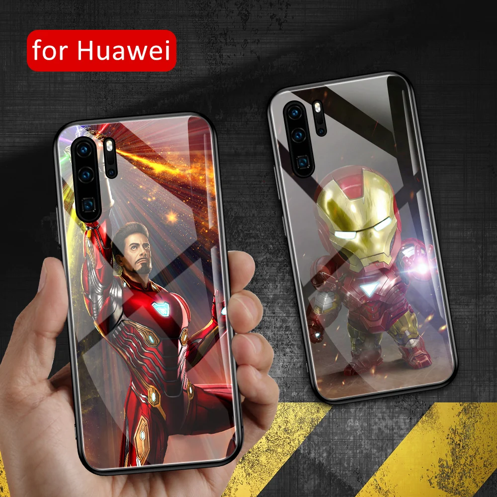 Чехол для huawei p20 стеклянная задняя крышка p30 Железный человек чехол Huawei P9 P10 Plus P20 P30