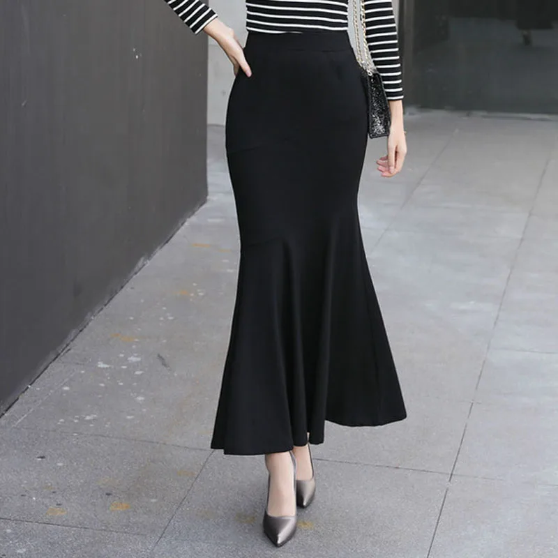 С высокой талией юбки Для женщин &quotрыбий хвост&quot 2019 осень модные туфли в римском
