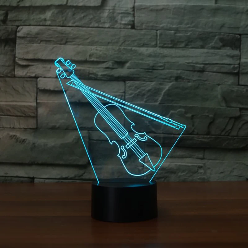 Светодиодный Красочные градиент ночной Светильник скрипка Форма 3D настольная