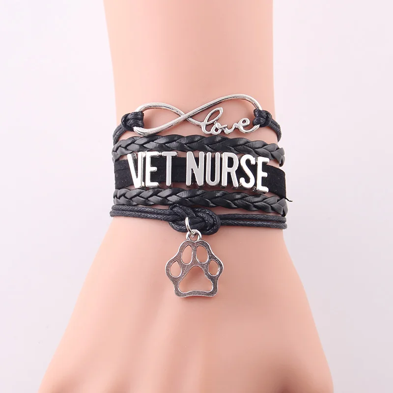 

Little Minglou Infinity Love vet nurse bracelet pet paw charm leather wrap men bracelets & bangles for women jewelry