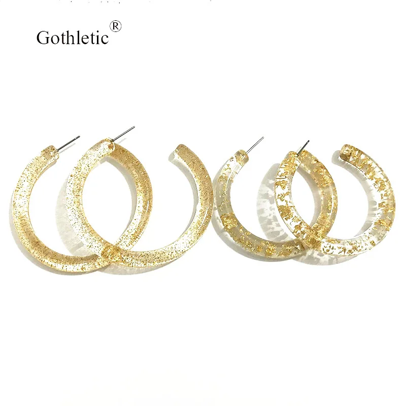Круглые серьги обруч Gothletic 50/60 ММ золотого цвета из фольги и смолы для женщин