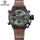 Часы наручные мужские кварцевые аналоговые, люксовые Брендовые спортивные в стиле милитари, для плавания, с кожаным ремешком