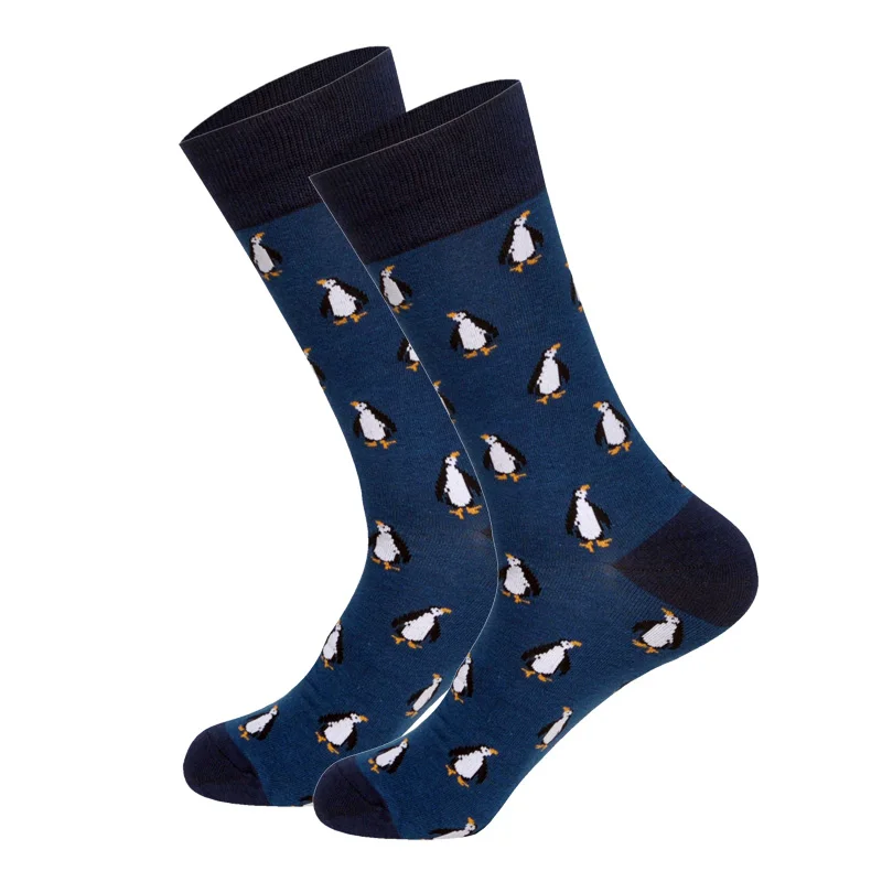 penguin Новое поступление, Брендовые мужские носки с забавными рисунками животных, 18 цветов, британский стиль, Дизайнерские Длинные хлопковые носки Happy - Цвет: penguin