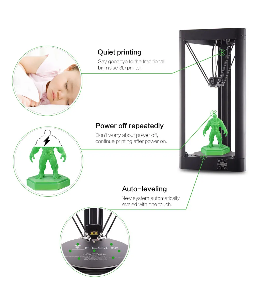 Flsun-QQ высокоскоростная предварительная сборка 3D печатная Большая область печати 260*260*370 мм автоматическое выравнивание сенсорный экран Wifi модель питания