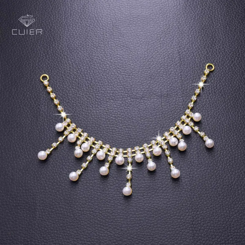 

DIY 30pcs Tassel Pearl Glass Rhinestones Dress Necklines Patches Appliques Sew on Bridal Wedding Decorations Accessories Gold