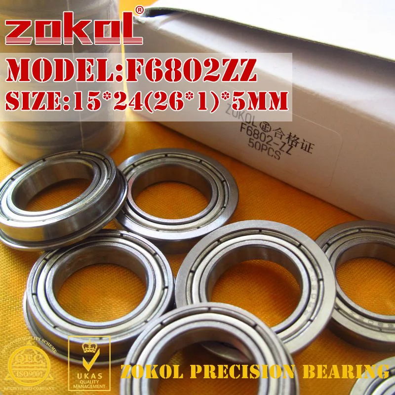 ZOKOL F6802 ZZ подшипник F6802ZZ фланцевый с глубоким желобом шариковый 15*24(26*1)* 5 мм|bearing