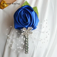8 colors romantic royal blue artificial flowers pearls wedding boutonnieres 2017 for groomsman corsage wedding party accessories