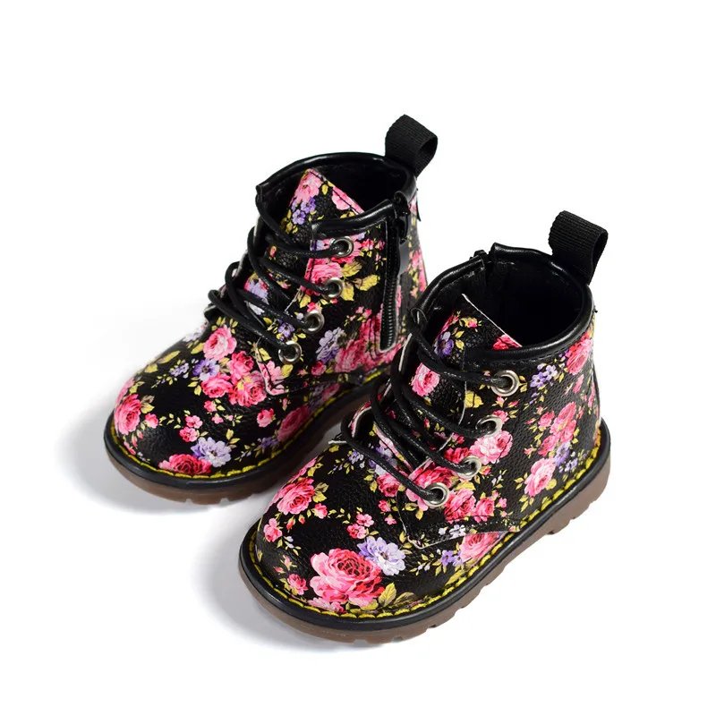 Детские ботинки DIMI кожаные мартинсы с цветами для девочек Нескользящие на