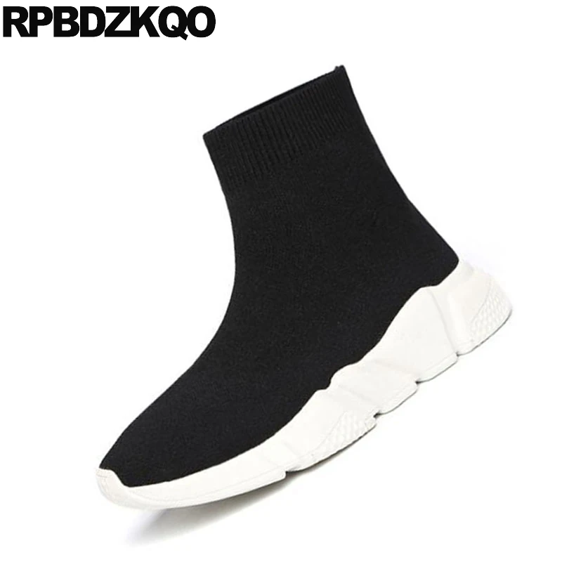 Flat 9 Sneakers Slip On Autumn Black Shoes Stretch Knit Brand Winter Fur Women Ankle Boots 2021 Round Toe Booties Casual Sock | Обувь